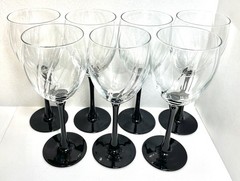 7* CRISTAL D’ARQUES- ASTRA BLACK STEM WINE GLASSES,GOBLETS – FRANCE,Excellent