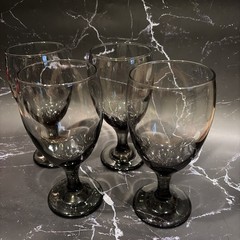 SET OF 4 Libbey CLASSIC SMOKE 7″ Water Goblets; 16-oz; Mid Century Mod