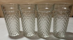 4 Vintage Anchor Hocking Quilted Diamond Iced Tea Tumblers 6″ EXCELLENT