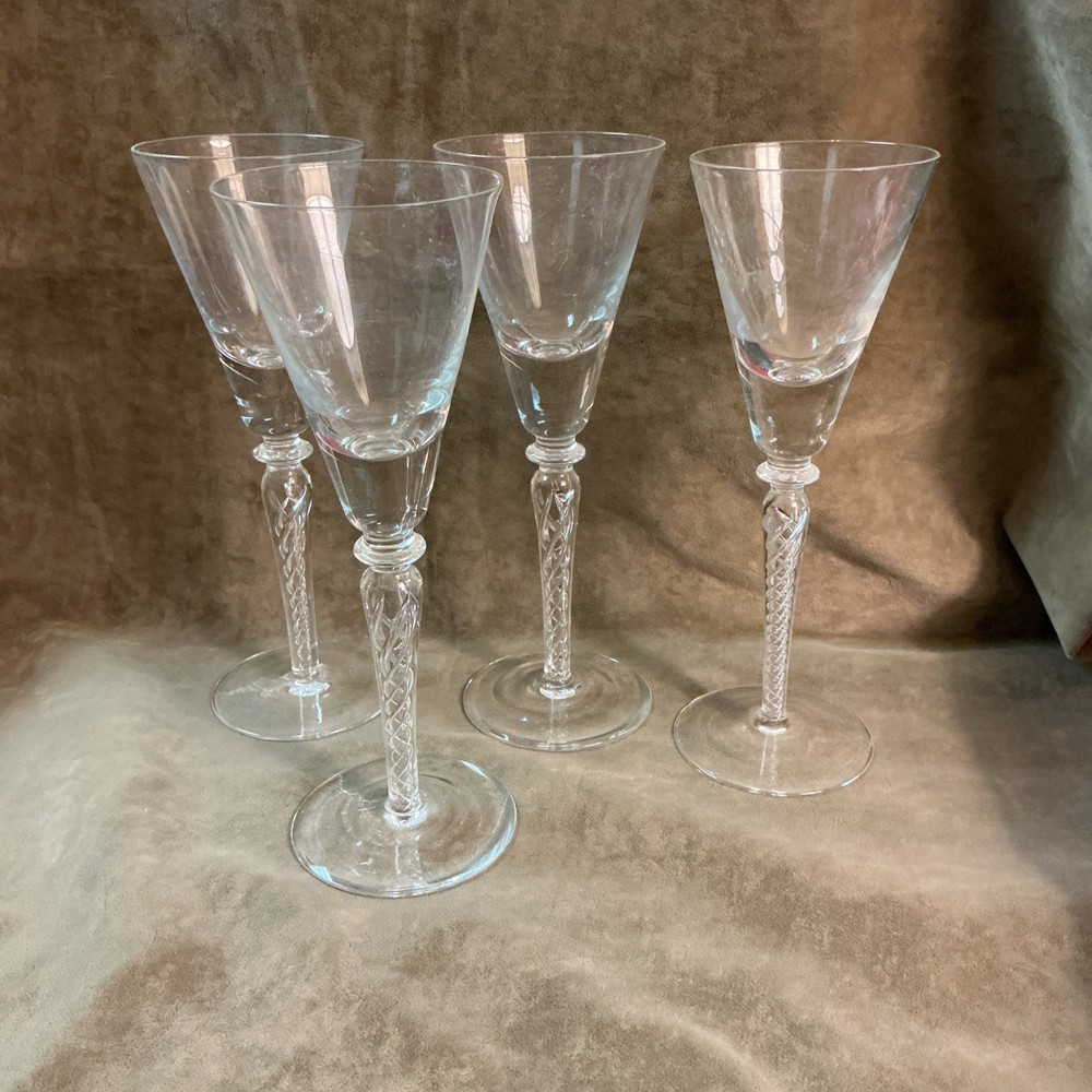 Vintage Bohemian Crystal Crystalex Air Twist Stem Lot Of 4 Glass Goblet