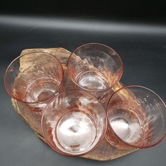Set 4 Pink Depression Glass Tumblers Optic Swirl Lowball Glasses Vintage