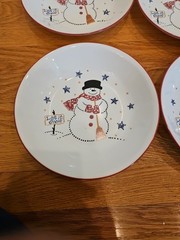 4 Corning Corelle FROSTY MORN Snowman Pasta Bowls 8 1/2″ No Scratches