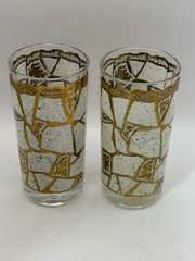2 Mid Century Retro Modern Highball Glasses Abstract Mosaic Confetti Starlyte