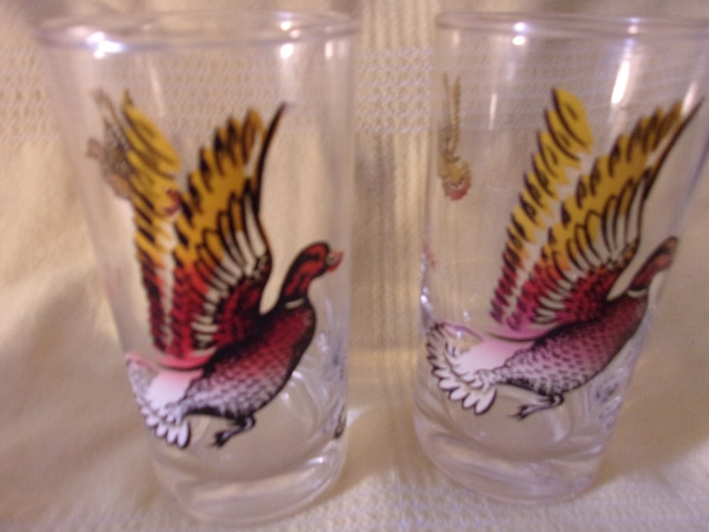 2 Vintage Flying Red & Yellow Ducks 5″ Tall HiBall Tumblers Mid Century Modern