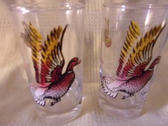 2 Vintage Flying Red & Yellow Ducks 5″ Tall HiBall Tumblers Mid Century Modern