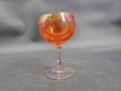 Vintage Iridescent Tangerine Glass Wine Glass with Long Stem 6.5″ Tall
