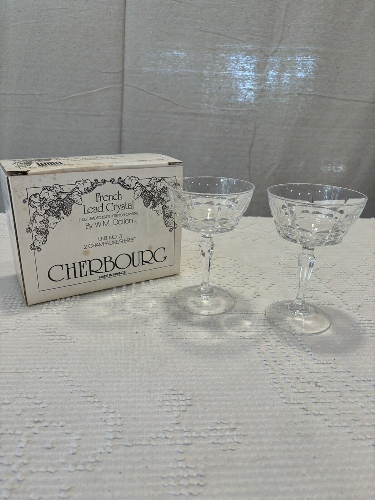 Vintage Set of 2 Cherbourg 24% French Lead Crystal Unit No. 3 Champagne/Sherbet