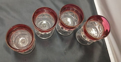 Set 4 INDIANA GLASS Kings Crown Red Flashed Juice Goblets 3oz 4 1/4″h x 2 1/2″d