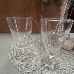 Set of 2 Clear Glass Anchor Hocking Boopie Glass Goblets with Beaded Base