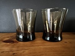 Set of 2 Vintage Tawny Mocha Brown 12 oz Flat Tumblers Anchor Hocking LINDEN