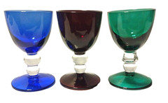 Block Crystal Style Hand Blown Cordial Colored Glasses 2.25″Tall Set Of 3 B2