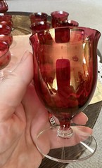 Set Of 7!West Virginia Glass Specialty Rose Lustre Stem 3.75” Footed Tumble, VTG