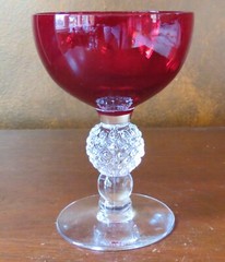 Morgantown Golf Ball Ruby Red #7643 Stem 5” Tall Champagne Sherbet(s)