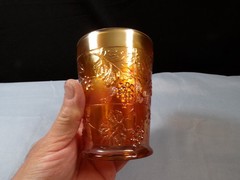 Fenton Marigold Carnival Glass Floral & Grape Tumbler