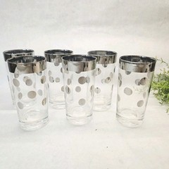6 MCM Dorothy Thorpe 1960’s Highball Tumbler Silver Rim Polka Dots Retro Barware