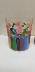 4 ART GLASS MULTICOLOR HAND PAINTED FLORAL STRIPES GLASS TUMBLERS