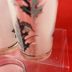 VTG Libbey Frosted Silver Leaf Design Glasses Set Of 5 MCM 4 X 2”