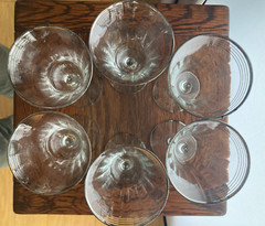 Set of 6 Vintage Optic Wine Glasses W/ Platinum Trim And Decanter