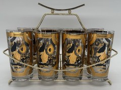 Fred Press Signed 22 Karat Gold Highball Glasses – Set of 8 – 1960s MCM Barware