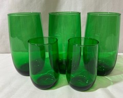 Vintage Anchor Hocking Emerald Green Roly Poly Tumblers/Juice – Set Of 5