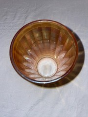 Antique Marigold Carnival Glass Iridescent Water Glass Grid Banded 12oz 1970’s