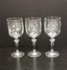 Vintage American Brilliant Cut Crystal Hobstar Pinwheel Wine Glasses Set Of 3