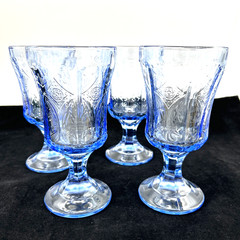 Vintage Indiana Glass Recollection Madrid Blue Stemmed Water Goblet Cup