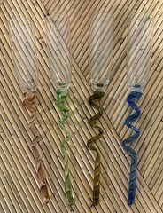 Vintage 4 Handblown Multi-Color Twisted Stem Champagne Flutes