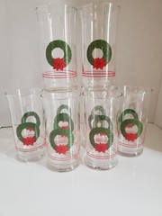 Vintage LIBBEY Christmas Wreath & Bow Drinking Glasses (Set of 8)