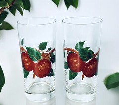 2 Franciscan APPLE EMBOSSED Hand Painted 17 OZ Iced Tea Beverage Glass Set NEW