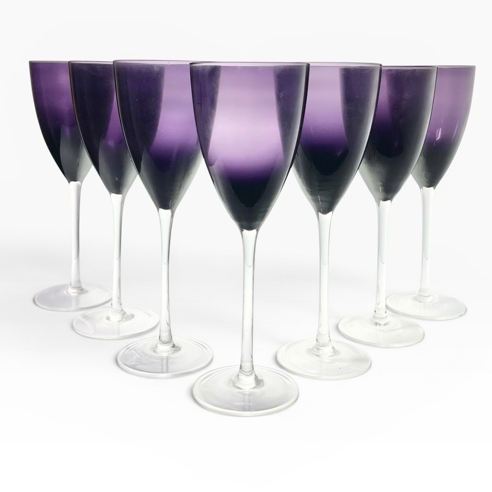 Vintage Deep Purple Amethyst Tall 7 Wine Water All Purpose Glasses 10 1/2” 16oz