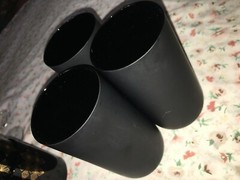 3 Vintage Flat Black Glass Roly Poly Tumbler 5 7/8″ tall x 3″ diameter All Onyx