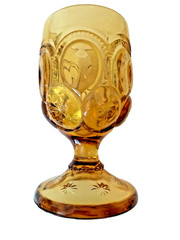 Set of 4 Vintage LE SMITH Amber Glass Moon & Stars 6″ Juice Drink Goblets ~