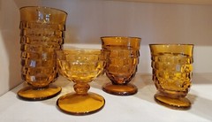 Vintage Indiana Glass Colony Amber Glasses Whitehall Cubist Set of 4