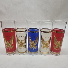 Vintage Glasses Bicentennial Patriotic Tom Collins Barware Set Of 5