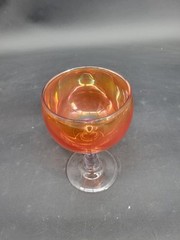 Vintage Iridescent Tangerine Glass Wine Glass with Long Stem 6.5″ Tall