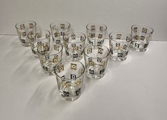Set Of 10 Black & Gold Geometric Motif Old Fashioned Rocks Cocktail Glasses 6 oz