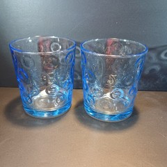 Pasabahce Cirque Bubble Ring Blue 4 Low Ball Glasses 4″ tall