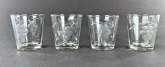WHISKEY GLASSES Very Small w Grape and Vine Copper Wheel Engraving Optic c. 1910