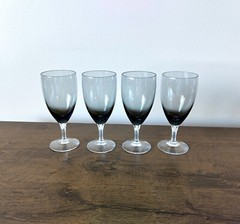 Fostoria Debutante Gray Set of 4 Tulip Wine Glasses 1962-1982 Blown Glass