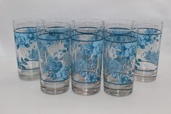 SET OF 8 CORELLE BLUE VELVET ROSE 6″ GLASS TUMBLERS-16OZ