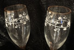 Vintage Champaign Flutes with Honey/ Amber Color Trim/stem Italy 9.50” H (2)