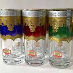 RARE! VTG France Crystal Collection Royal 24K Gold Glasses Set of 6 Handmade