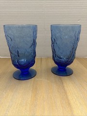 Morgantown Glass Seneca Glass Crinkle Delphine Blue Driftwood Footed Tumbler X2