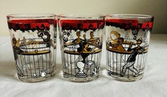 3 Vintage HAZEL ATLAS Shot Glasses GAY 90’S MCM Double Shot 1950’s Saloon Bar