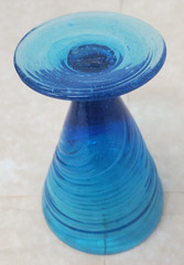 MCM Hand Blown Footed Drinking Martini Glass Cobalt Blue Swirl VTG