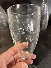 7 Vintage Arcoroc France Clear Molded Embossed Fruit Design Goblets Wine Water