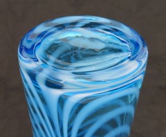 Novica Hand Blown Glass Tumbler Blue White Whirling Aquamarine 15 fl oz Mexico