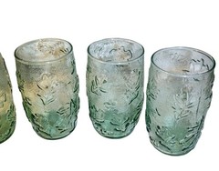 Anchor Hocking Oak Leaf & Acorn Tumblers Spanish Green Set Of 5 Textured Glasses