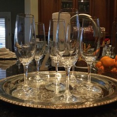 Gold Rim Champagne Flutes set of 6, 8 oz. Hand Blown Stemware Crystal Clear
